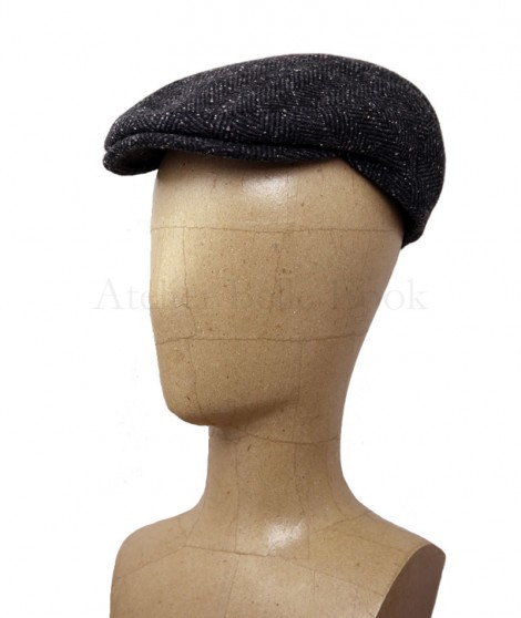 Casquette plate (anglaise) Tweed noire